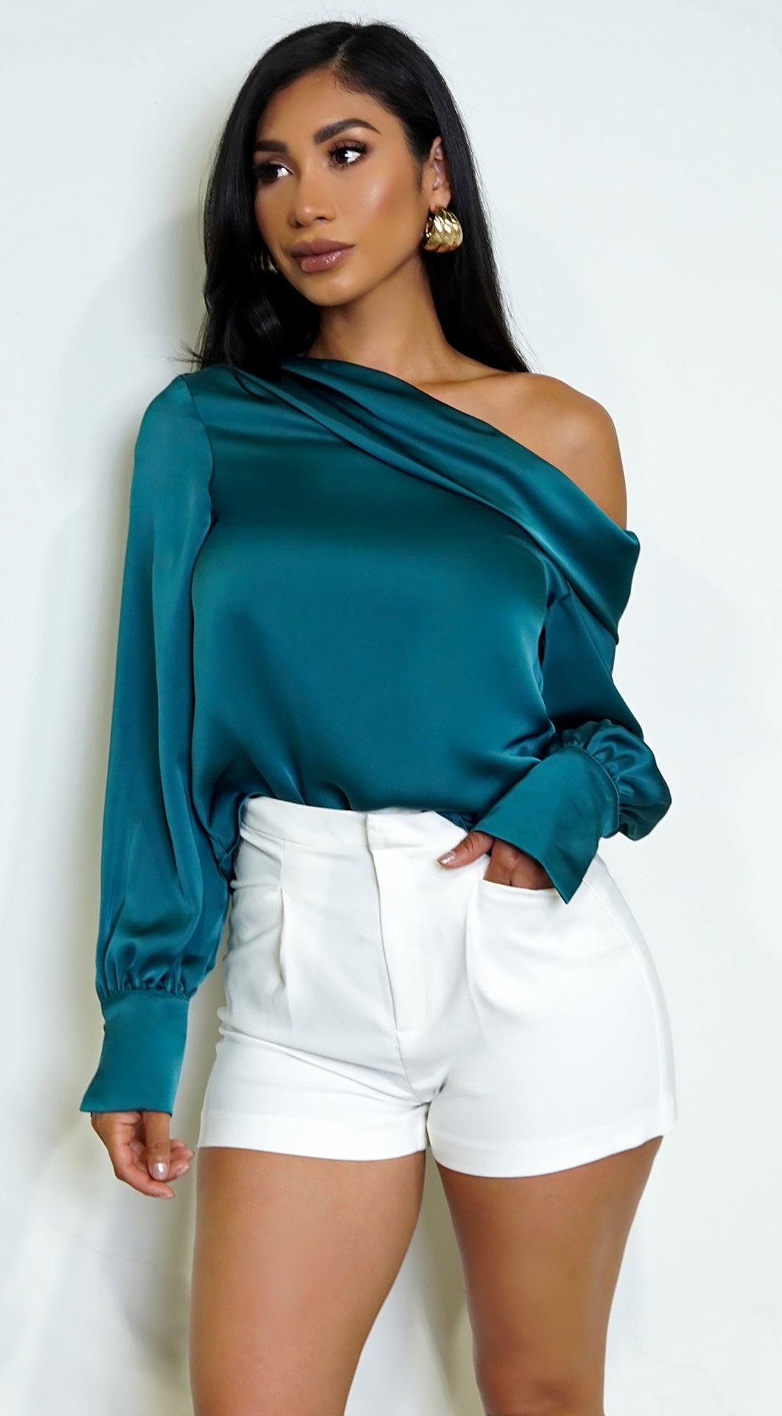 Taylor One Shoulder Satin Top - Green