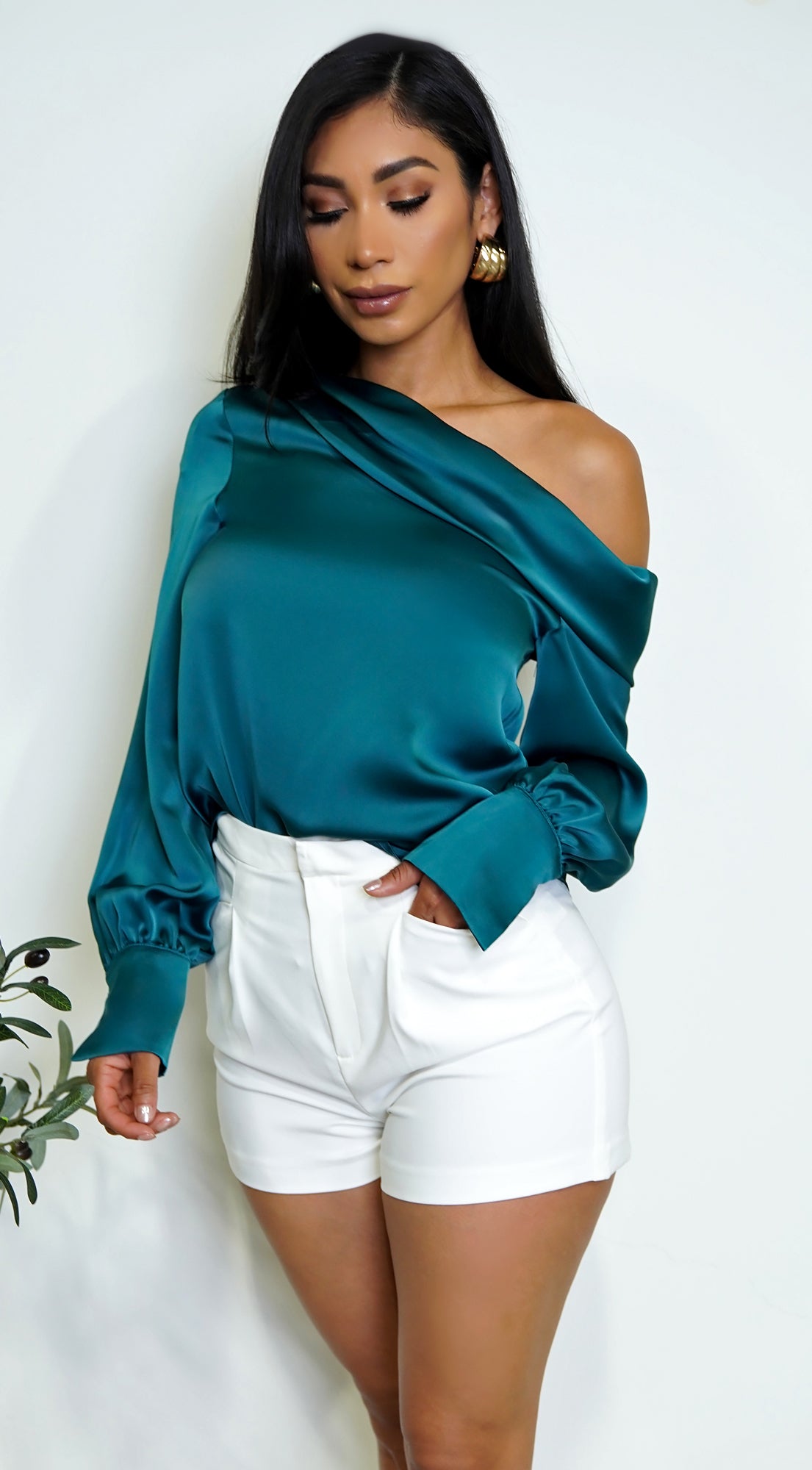 Taylor One Shoulder Satin Top - Green