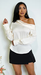 Taylor One Shoulder Satin Top - Cream