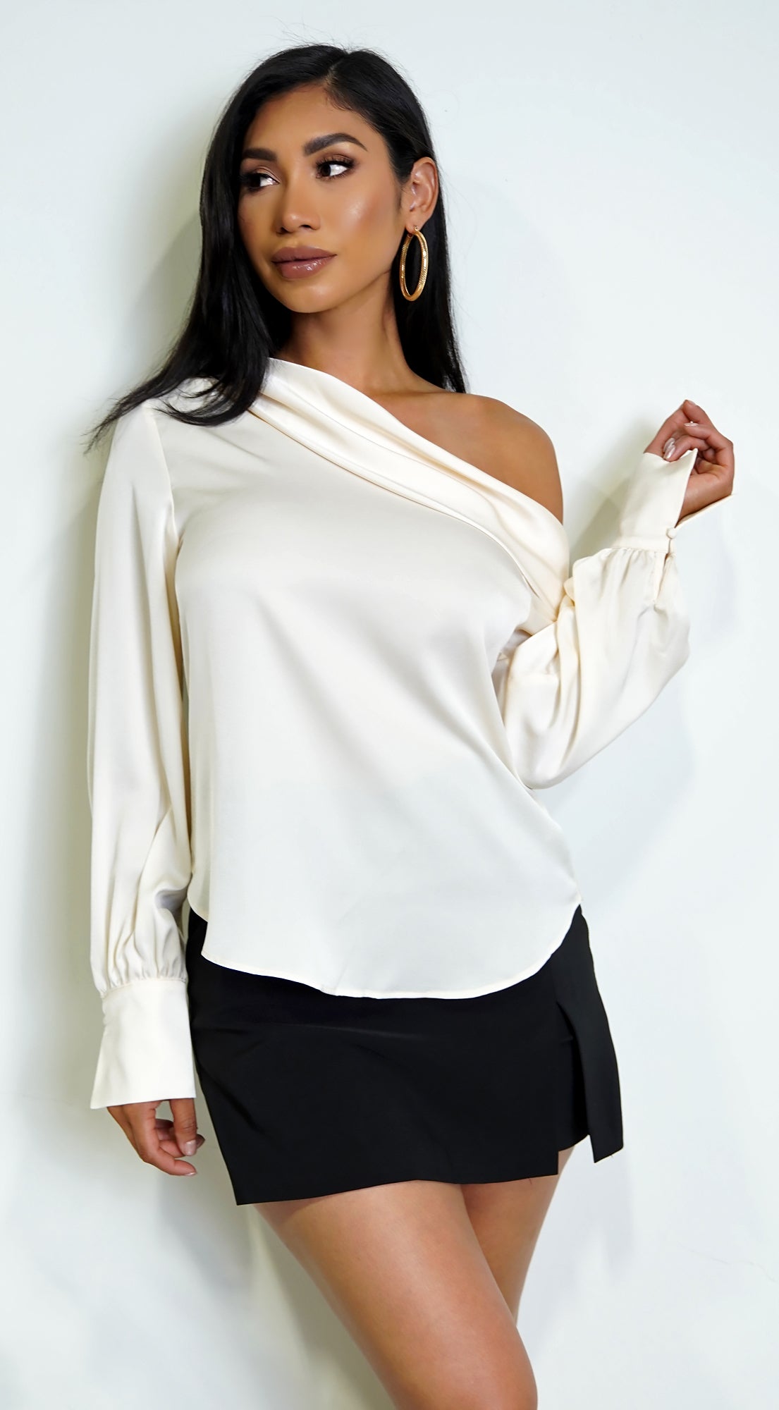 Taylor One Shoulder Satin Top - Cream