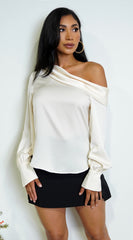 Taylor One Shoulder Satin Top - Cream