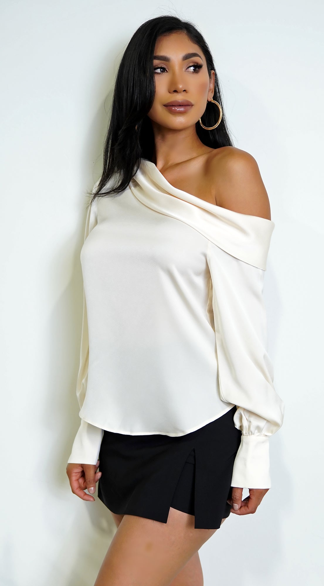 Taylor One Shoulder Satin Top - Cream