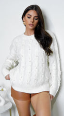 Leli Pearl Cable Detail Sweater Top - Cream