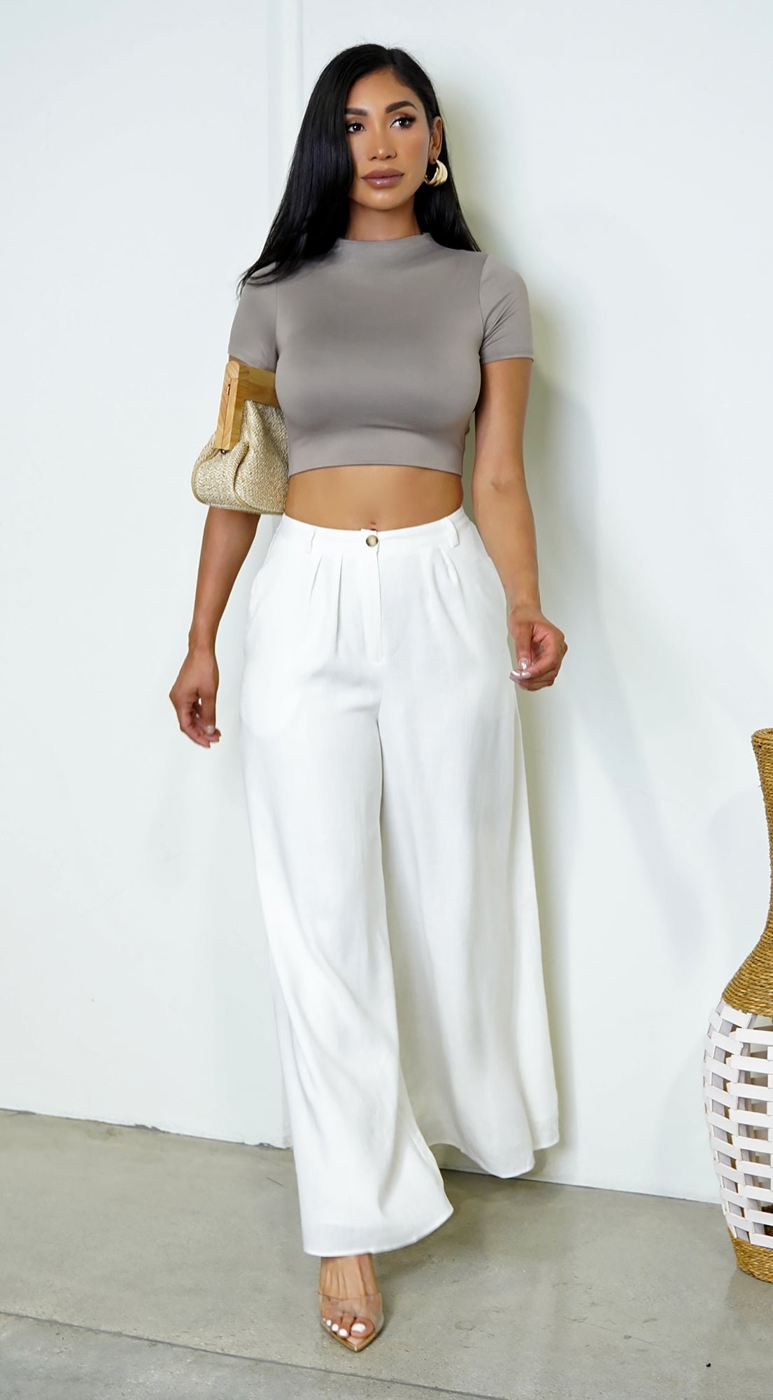 Sana Beige Basic Crop Top