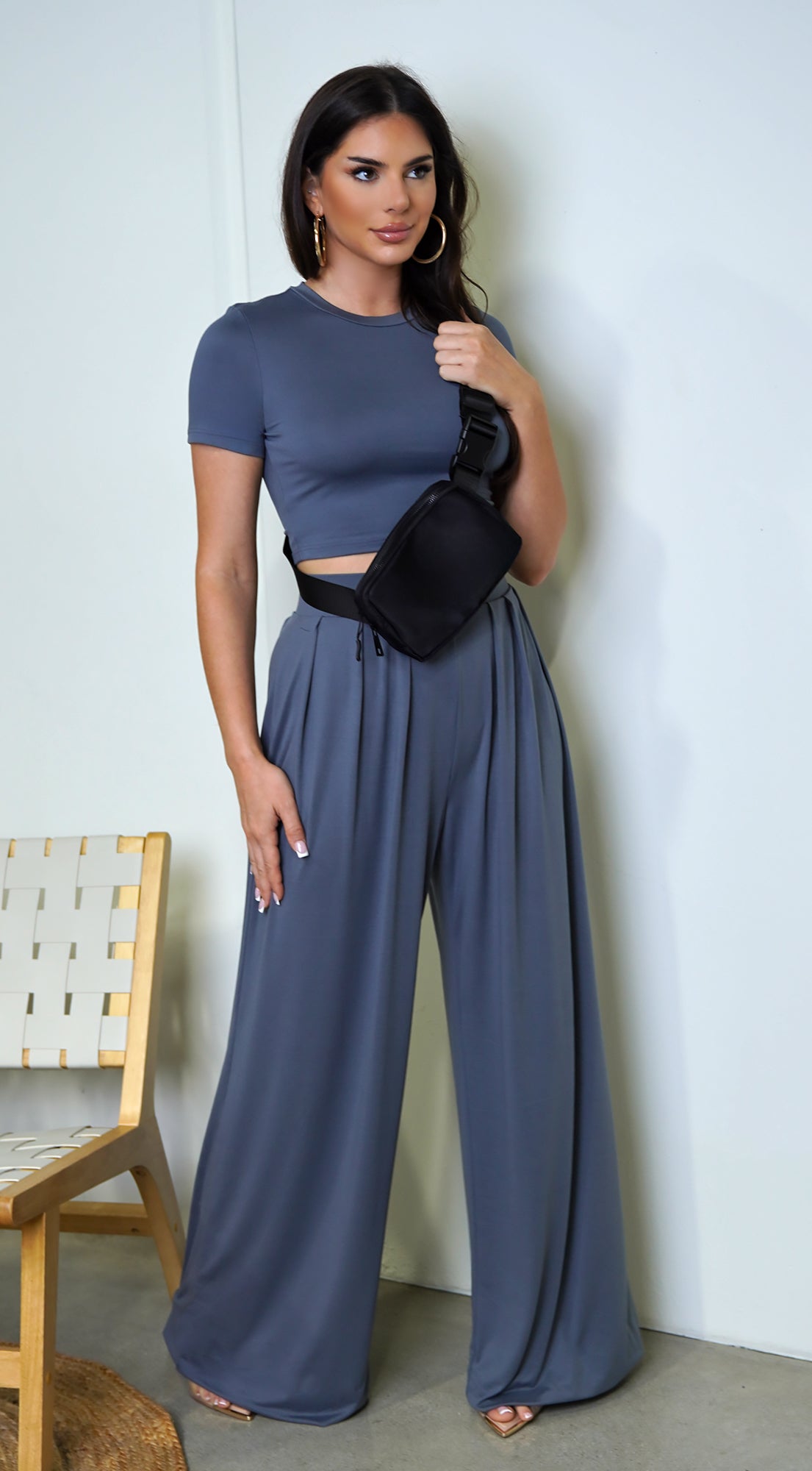 Victoria Wide Leg Pants Set - Blue