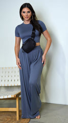 Victoria Wide Leg Pants Set - Blue