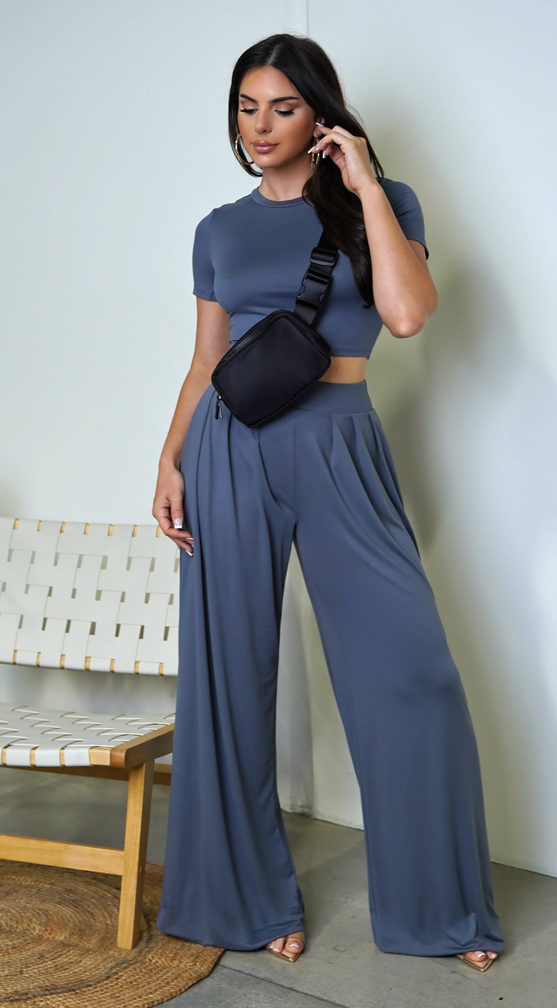 Victoria Wide Leg Pants Set - Blue