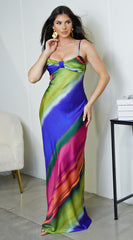 Elissa Multi Color Satin Maxi Dress - Multi