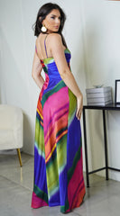 Elissa Multi Color Satin Maxi Dress - Multi