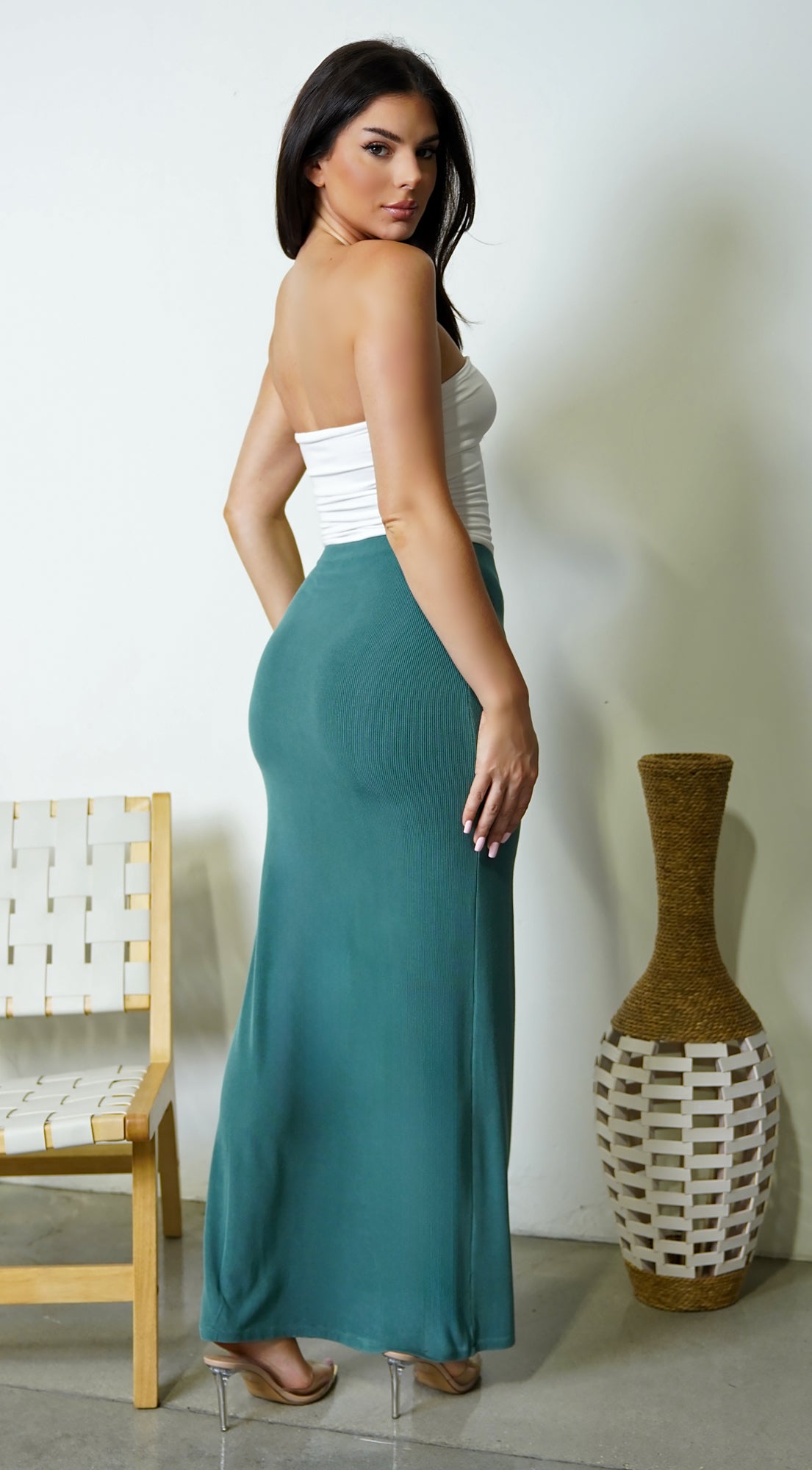 Seychelles Jersey Knit Ribbed Maxi Skirt - Green