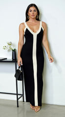 Kiah Two Tone Knit Maxi Dress - Black