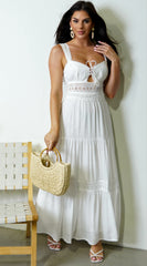 Dareen Crochet Lace Detail Maxi Dress - White