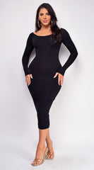 Delia Black Long Sleeve Midi Dress