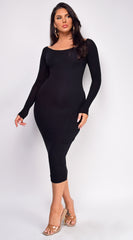 Delia Black Long Sleeve Midi Dress