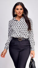 Naia Geo Print Satin Button Down Shirt