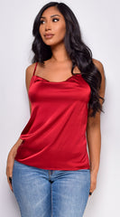 Mireille Satin Charmeuse Cowl Neck Cami Top - Burgundy