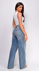 Carson Baggy Wide Leg Denim Jeans - Blue