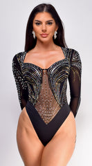 Dalia Rhinestone Bodysuit - Black