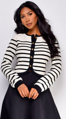 Eliana Stripe Button Down Cardigan - Ivory