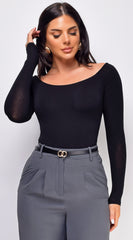 Allison Black Basic Long Sleeve Bodysuit