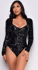 Talia Long Sleeve Sequin Bodysuit - Black