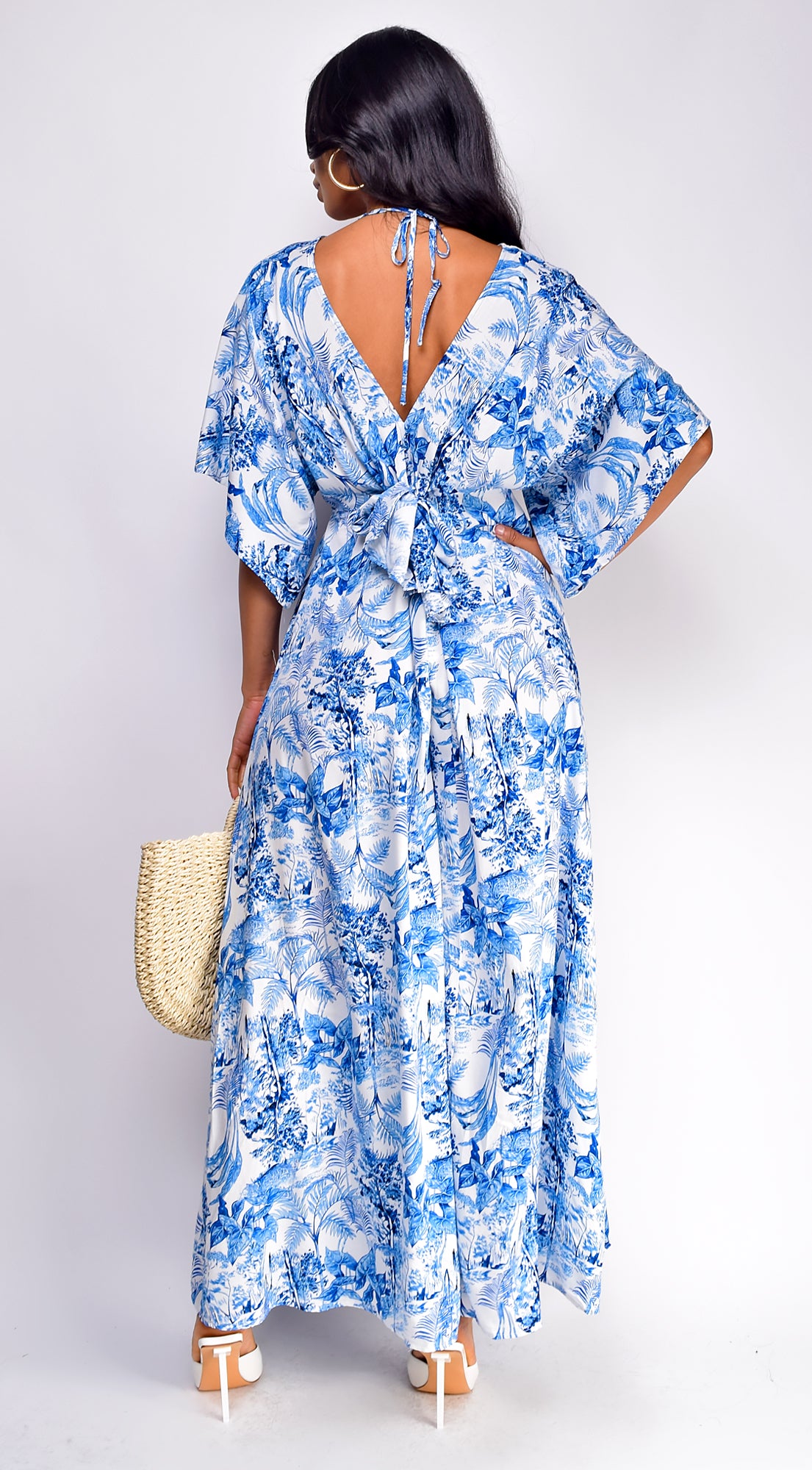 Athens Floral Print Kimono Sleeve Wide Leg Jumpsuit - Blue