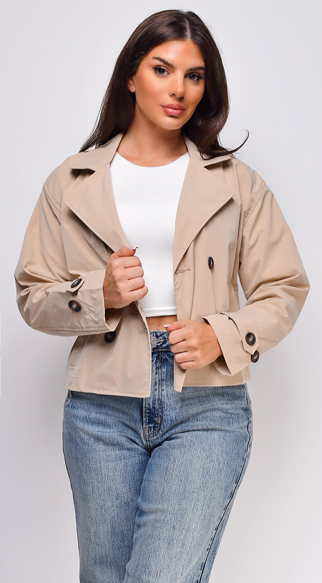 Iana Cropped Trench Jacket - Beige