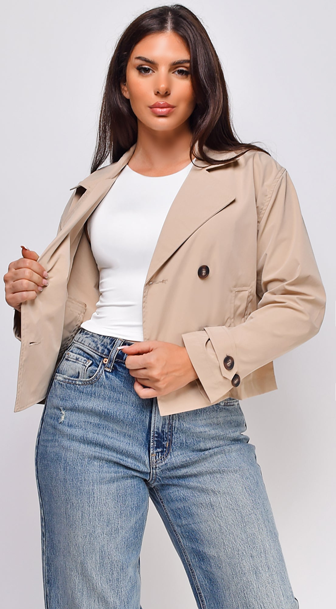 Iana Cropped Trench Jacket - Beige