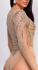 Dalia Rhinestone Bodysuit - Beige