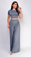 Victoria Wide Leg Pants Set - Gray