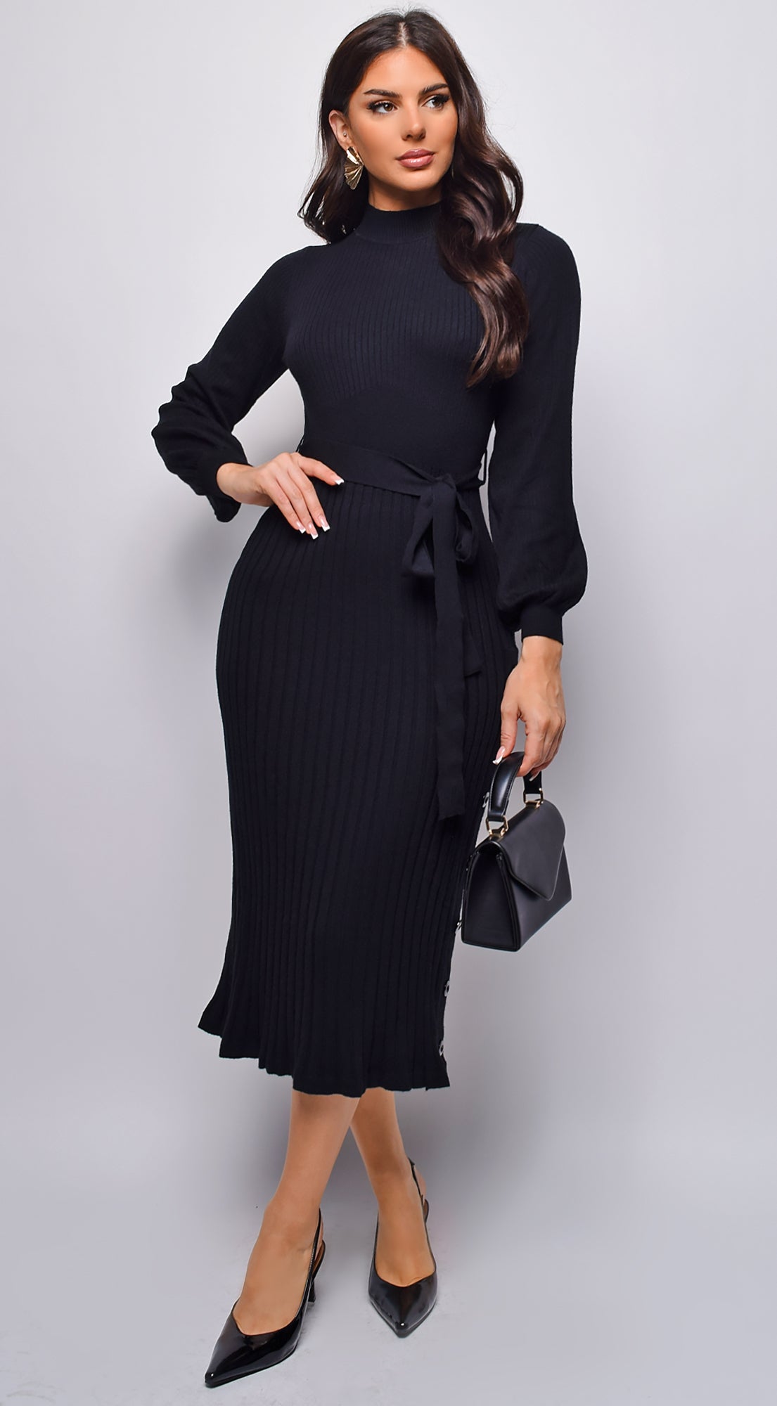 Harbin Sweater Midi Dress - Black