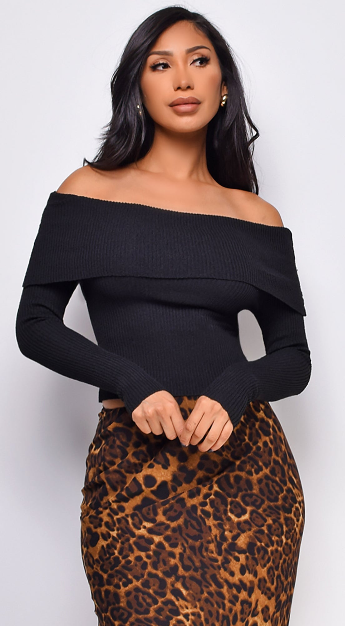 Agata Off Shoulder Sweater Top - Black