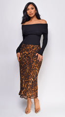 Zofia Leopard Print Midi Skirt - Brown