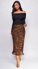 Zofia Leopard Print Midi Skirt - Brown