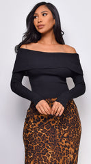 Agata Off Shoulder Sweater Top - Black