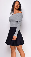 Kina Pleated Knit Mini Skirt  - Black