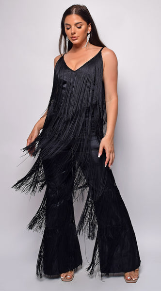 Show Off | Black Fringe Jumpsuit