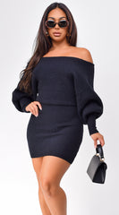 Moscow Off Shoulder Sweater Mini Dress - Black