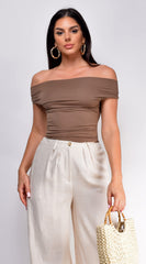 Casey Off Shoulder Top - Brown