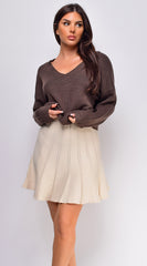 Remy V Neck Drop Shoulder Sweater Top - Brown