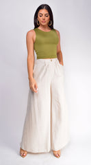 Emma High Waist Linen Pants - Beige