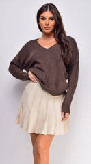 Remy V Neck Drop Shoulder Sweater Top - Brown