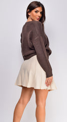 Remy V Neck Drop Shoulder Sweater Top - Brown