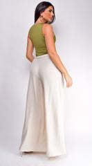 Emma High Waist Linen Pants - Beige