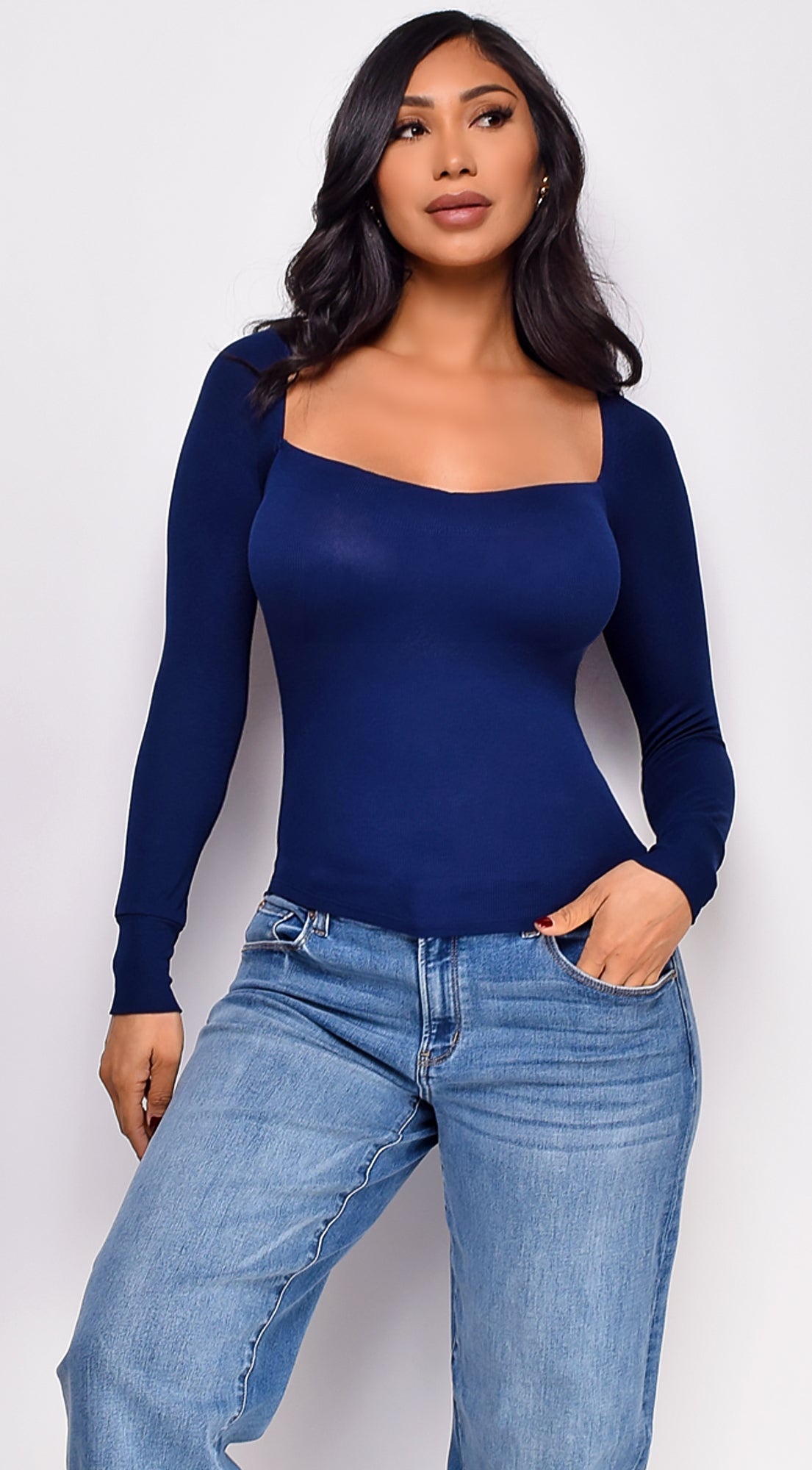 Sadia Long Sleeve Fitted Top - Blue