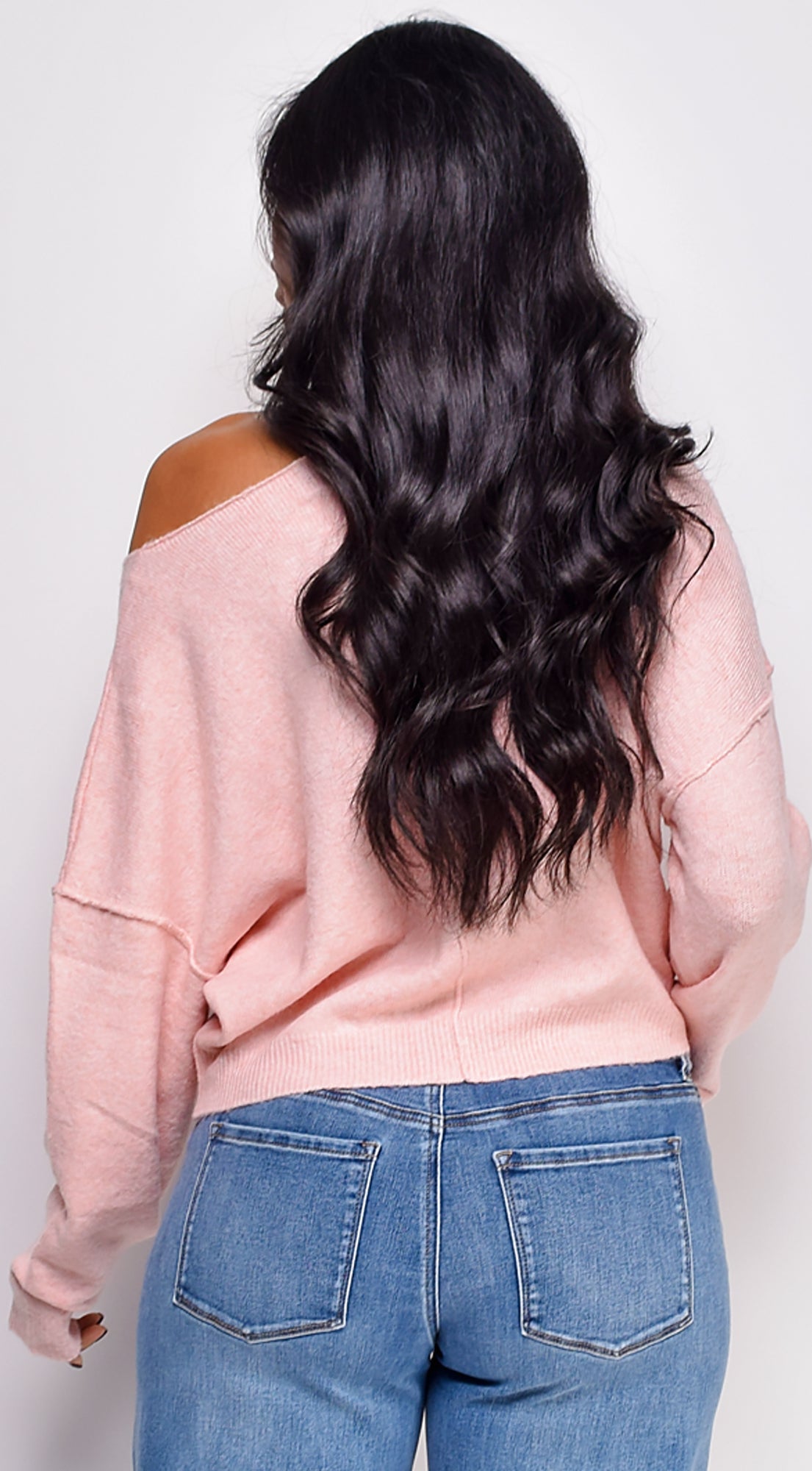 Zaylani Off Shoulder Knit Sweater Top - Pink