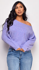 Zaylani Off Shoulder Knit Sweater Top - Lilac