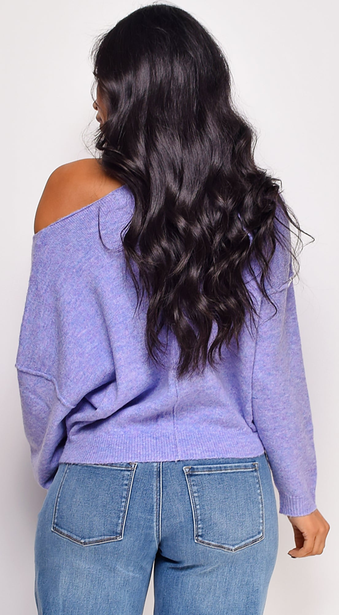 Zaylani Off Shoulder Knit Sweater Top - Lilac