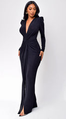 Melissa Metallic Front Twist Maxi Dress - Black