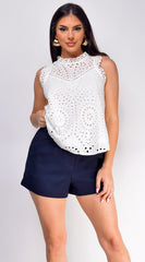 Senna Sleeveless Eyelet Lace Top - White